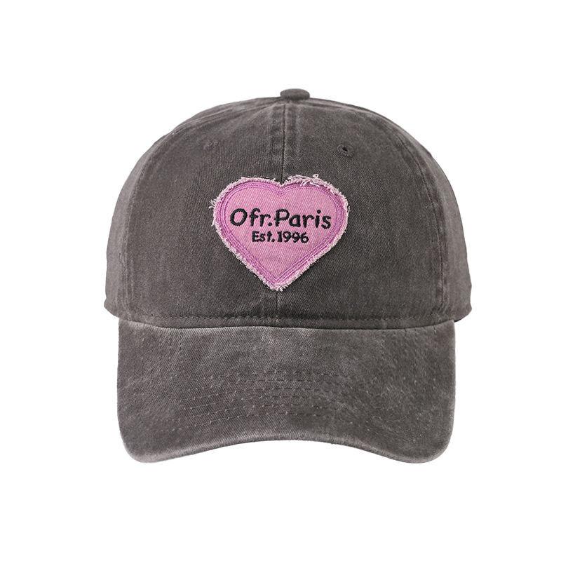 Retro Washed Cotton Letter Embroidered Cap Women Baseball Cap Casual Sun Protection Hat Hip Hop Dad Hat Y2K Pink Love Heart Caps