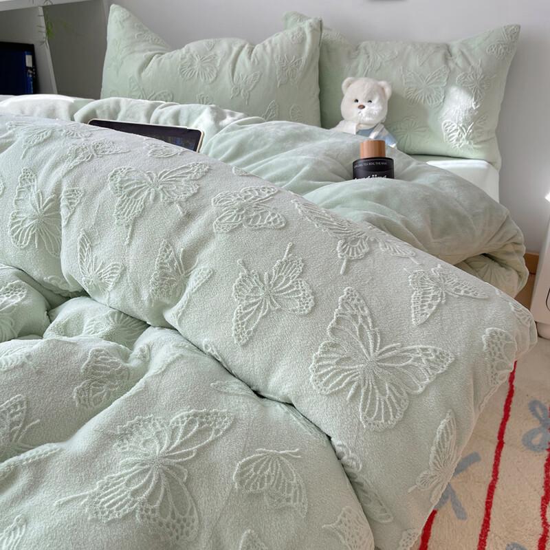 OEING Thickened Coral Fleece Bedding Set