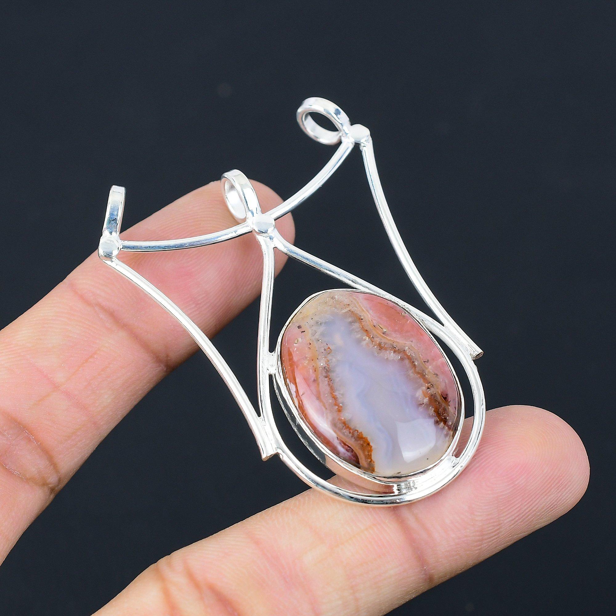 Friendship Day Deal Oval Aqua Nevada Agate Gemstone Wife Pendant Sterling Silver