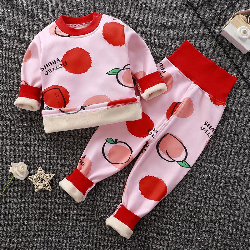 

Комплект нижнего белья из бархата с высокой талией для малышей: Пижамы для мальчиков и девочек с защитой живота на осень-зиму 73CM земляничный/розовый