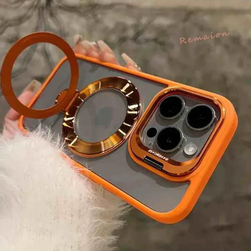 Ring Magnetic Shockproof Bracket Phone Case for iPhone 13 11 12 14 15 16 pro Max 15 plus Magsafe Clear Glass Lens Protect Cover