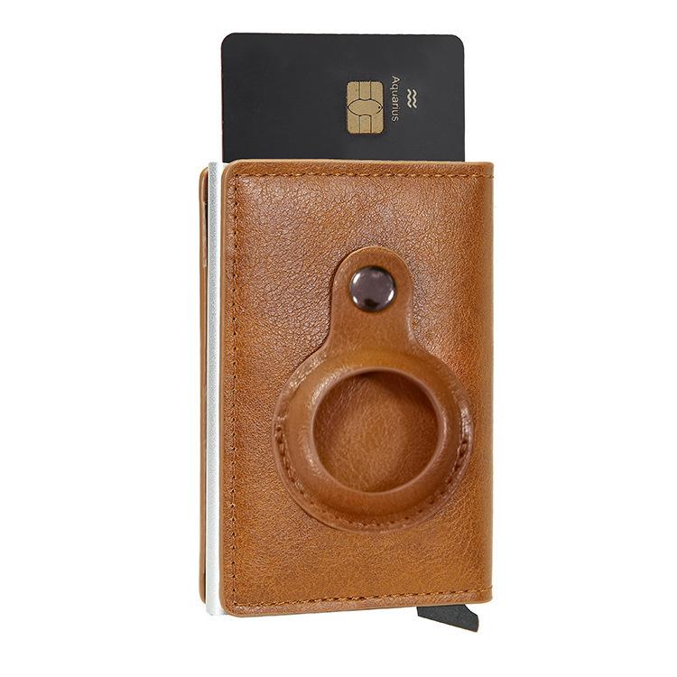 Apple Airtag Tracker Card Holder Men's Wallet with RFID Block and Metal Buckle Zipper.