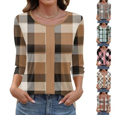 Women's Fashionable Casual Three Quarter Sleeve Printed Collar Pullover Top
