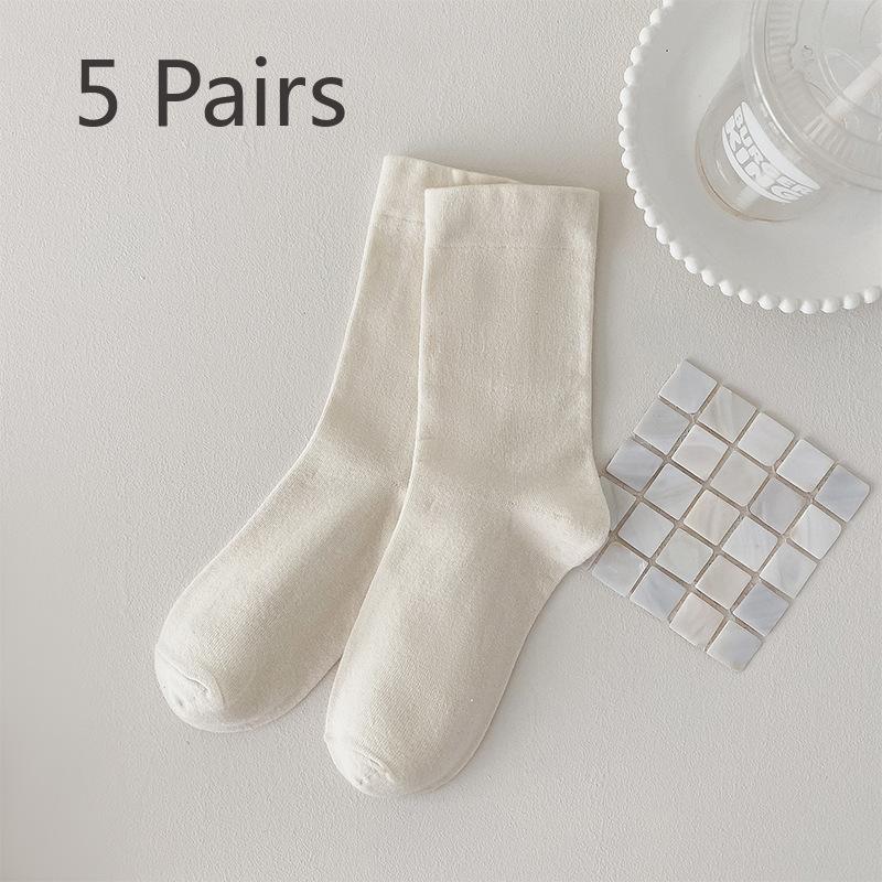 

5 пар носков цвета молочного чая, весенние и осенние, наборные носки, женские носки длиной до середины голени, носки-спагетти, женские, хлопковые, однотонные 5 Pairs слоновая кость