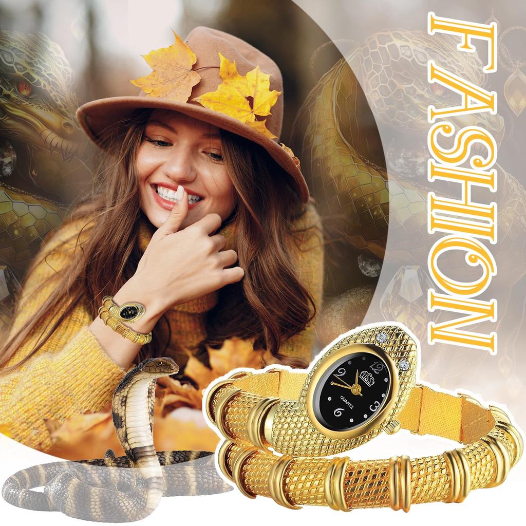 Snake Bracelet Watch: Analog Display, Waterproof, Stackable, Gold or Silver Quartz Watch, Cute Leisure Fashion Accessory - Perfect Gift for