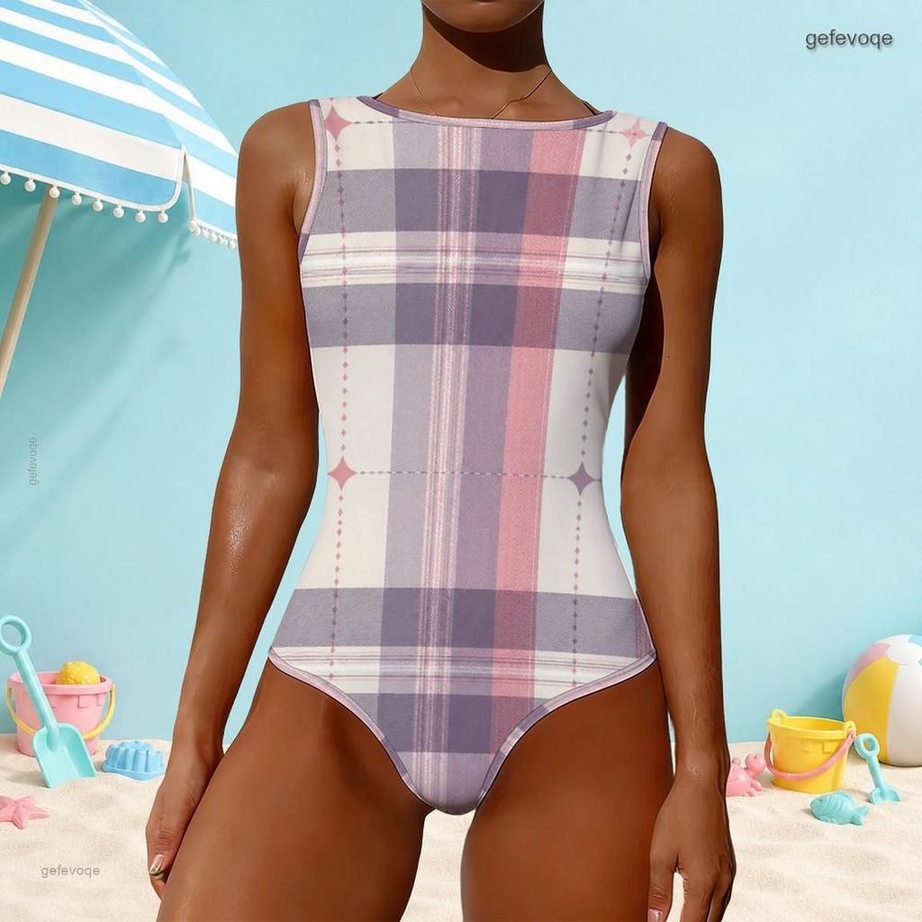 Women Plus Size High Round Neck Sleeveless One Piece Halloween Printed Swimsuit