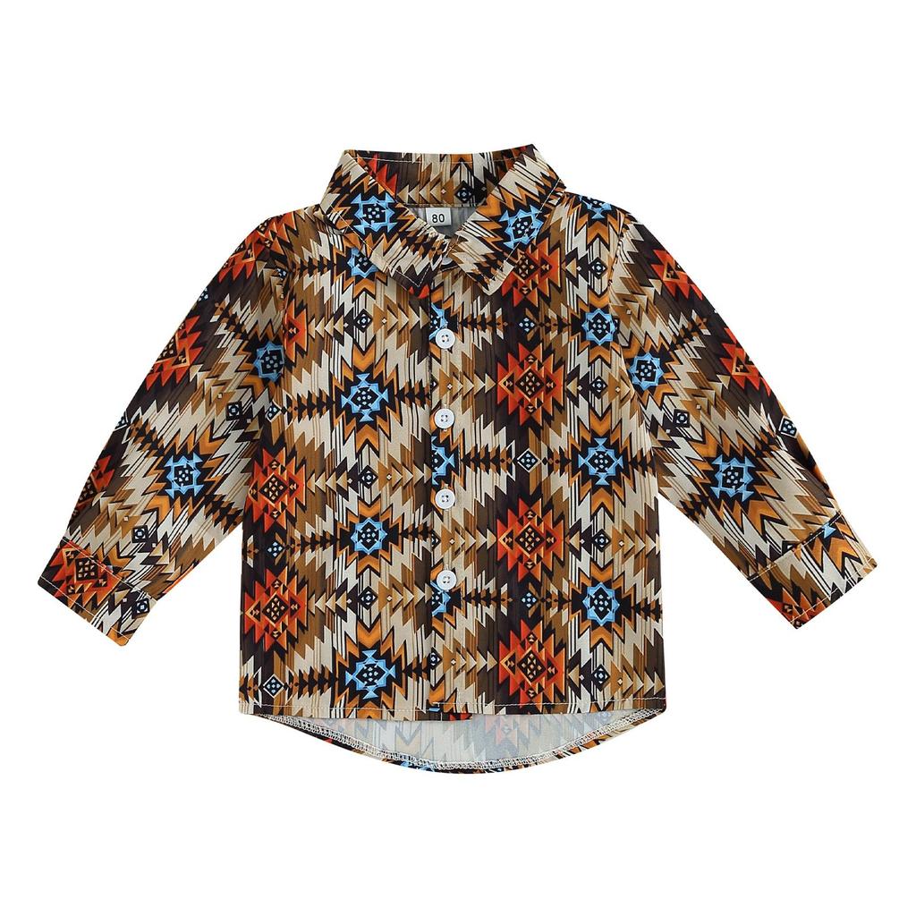 Maluch chłopcy na co dzień koszula z guzikami 6M 12M 18M 24M 3Y 4Y z długim rękawem z klapami wzór T-shirt z nadrukiem topy na wiosnę jesień