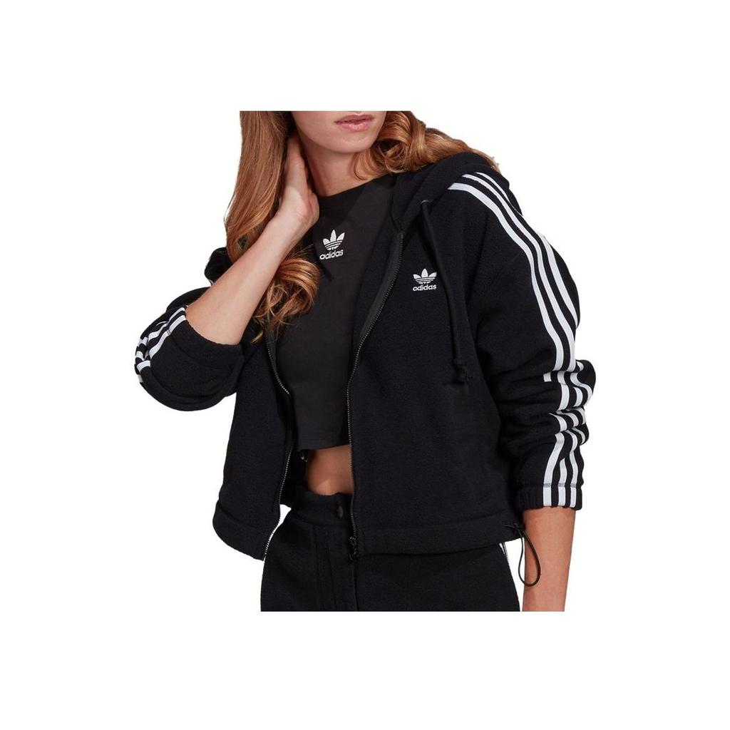 Adidas Logo Casual Hooded Striped Windbreaker Jacket Women Jacket Black GN2811