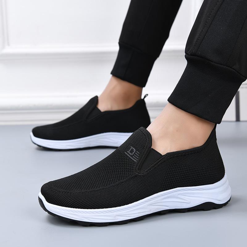 Męskie Buty Wiosenno-Jesienne Siatkowe Oddychające Wygodne Buty Taty dla Osób W Średnim Wieku i Starszych Codzienne Buty do Chodzenia Miękka Podeszwa Płaskie Płaskie Buty Codzienne