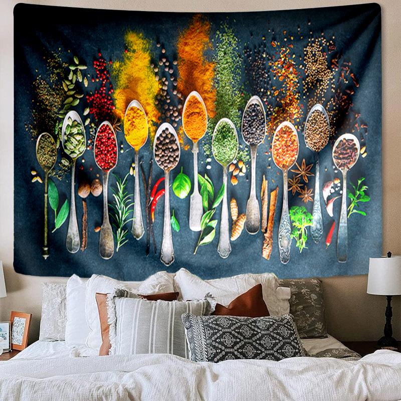 Spice Variety On Wooden Background Tapestry Room Decoration Wall Hanging for Living Room Bedroom, dormitory, Birthday and Christmas gifts