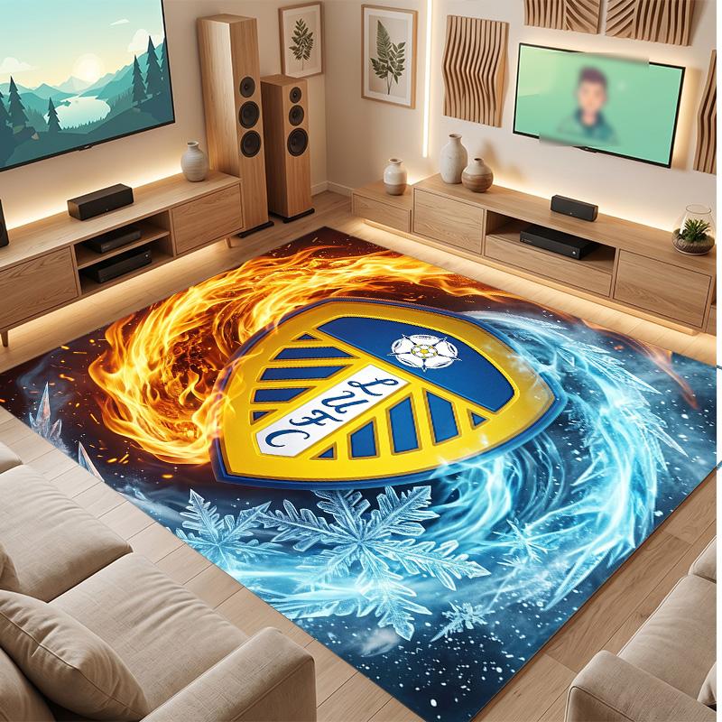 Tappeto in Velluto di Cristallo con Stampa del Leeds United Football, Comodo Assorbente d'Acqua Antiscivolo Tappeto per Pavimenti Interni