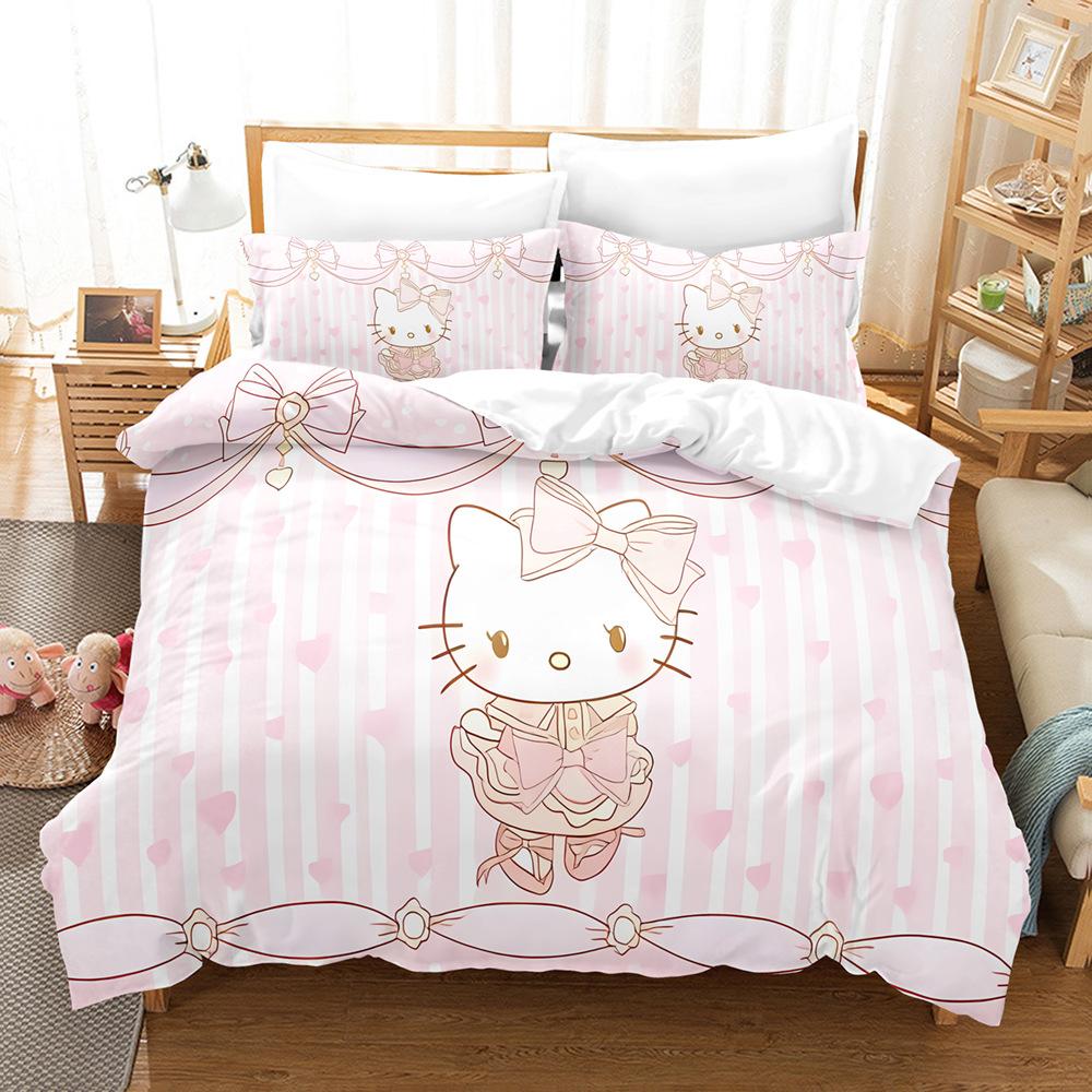 KT cat Hello Kitty ebay three-piece cartoon print bed sheet quilt cover 3D digital printing kit