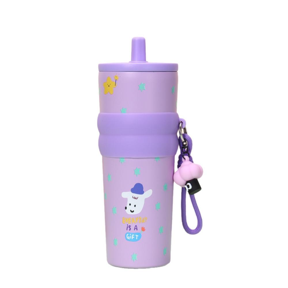 

Portable 710ML Straw Cup High-Capacity With Lifting Rope Vacuum Cup Insulation Or Cooling Stainless Steel Cup for Boys and Girls 601-700ml фиолетовый
