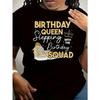 Birthday Queen & Slogan Print T-Shirt - Slim Fit Short Sleeve Party Top with Golden/White Birthday Outfit For