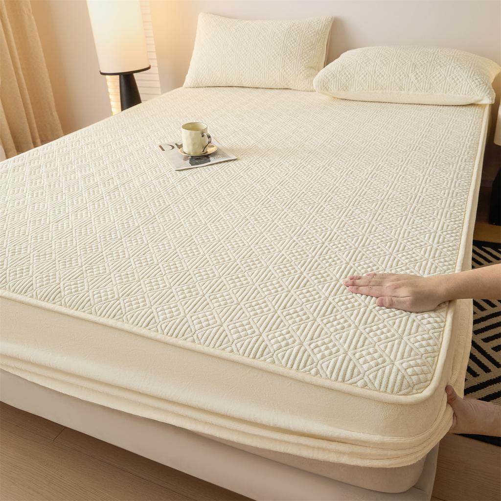 Class A Milk Velvet Quilted Bed Sheet Single Piece Thickened Anti-slip Bed Cover Mattress Protective Cover Bedding Set