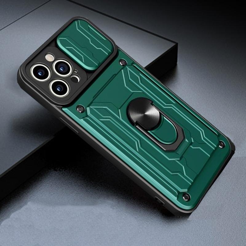 Multifunction Card Holder Slide Camera Case For iPhone 13 12 11 Pro Max X XR XS Max 6 8 7 Plus 13pro 12pro Shockproof Bumper Armor Ring Stand Cover