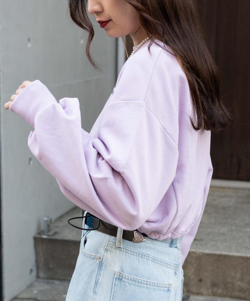 WEGO Side Drawstring Short Mini Length Compact Sweatshirt Top with Long Korean Light Purple Women's Sleeves, Style, Girly, Casual, Spring, Autumn,