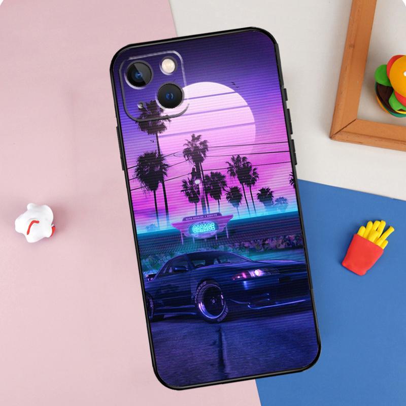 Synthwave 80's Retro Neon vaporwave Phone Case For iPhone 16 Pro Max 11 12 13 Mini 14 15 Pro Max XR 16e 15 16 Plus Cover Shell