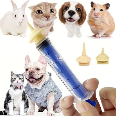 Pet Nursing Feeding Syringe Kit, Feeding Syringe with Silicone Nipples for Newborn Kittens