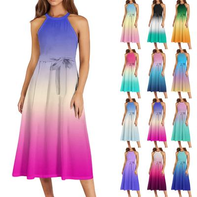 Women's Casual  Round Neck Midi Dress Basic Classic Outdoor Everyday Sleeveless Loose Boho Tie Dress  Summer Beach Sundress