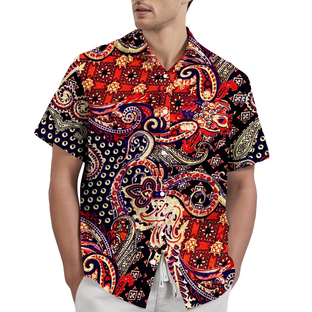 Retro Bohemian Print - Men's Casual Short Sleeved Shirt