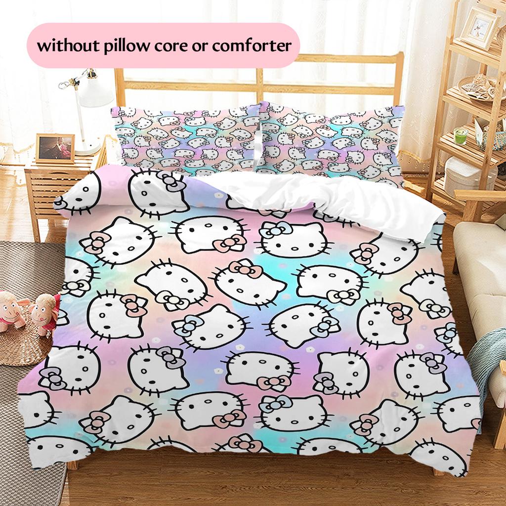 Hello Kitty Pattern Bedding Quilt Set Home Decoration Gift (1 * duvet cover + 2 * pillowcase without core)