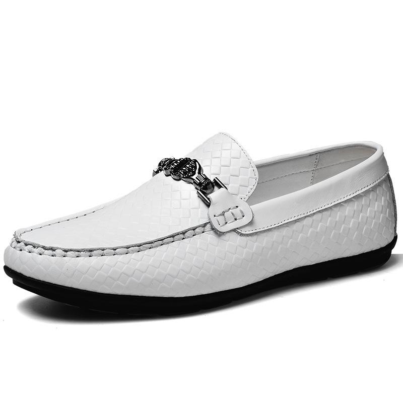 Men s Trendy Embossed Woven Slip-On Leather Loafers 38