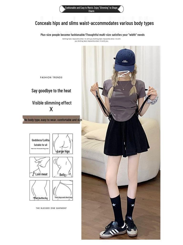 Women's Summer 2025 High-Waisted Wide-Leg Ballet Style Drawstring Shorts