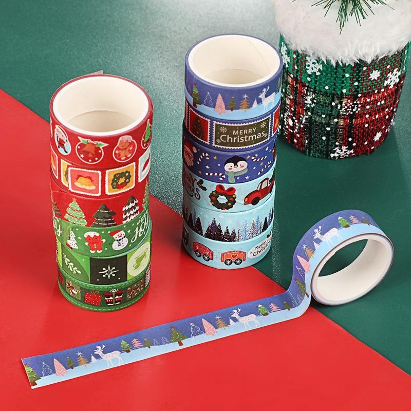 12 Rolls Cute Gold Foil Journal Decor Christmas Tape  Cartoon Holiday Design DIY Handcraft Stationery Supplies Washi Tape