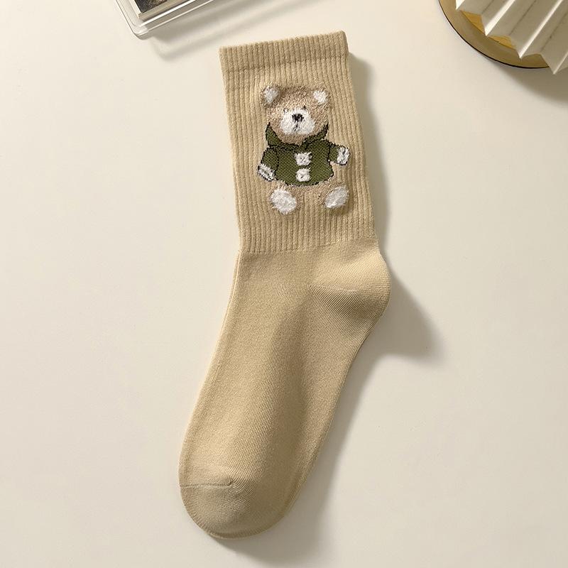 Filles en bas longs, Filles oursons mignons de dessin animé en automne et en hiver, Filles mi-mollet, Académie de filles, Chaussettes hautes en coton