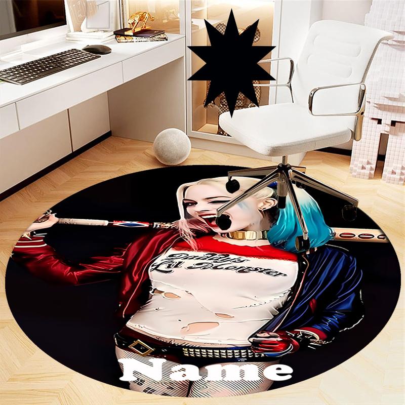 Custom Name Harley Quinn Printed Round Rug Carpet Chair Rug Area Rug Entryway Doormats,for Office Chair Living Room Bedroom Kitchen Room.