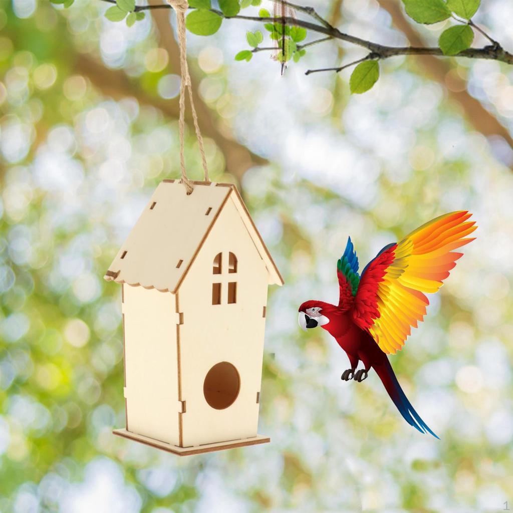 Wooden Bird Hanging Birdhouse DIY Paintable