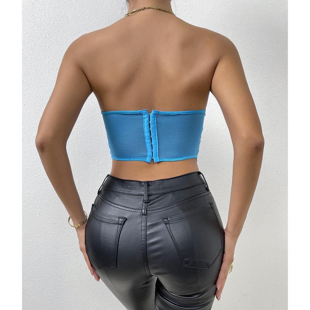 2023 European & American INS Style Lace Mesh Rose Tube Top Vest