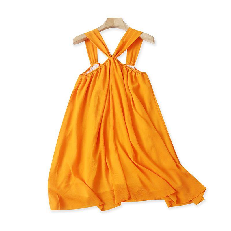 

R/32 Летнее Новое Поступление Одежда Женская Молодежная Мода Свободный Пуловер с Открытыми Плечами Без Рукавов Шифоновый Комбинезон-Юбка на Бретелях Orange L