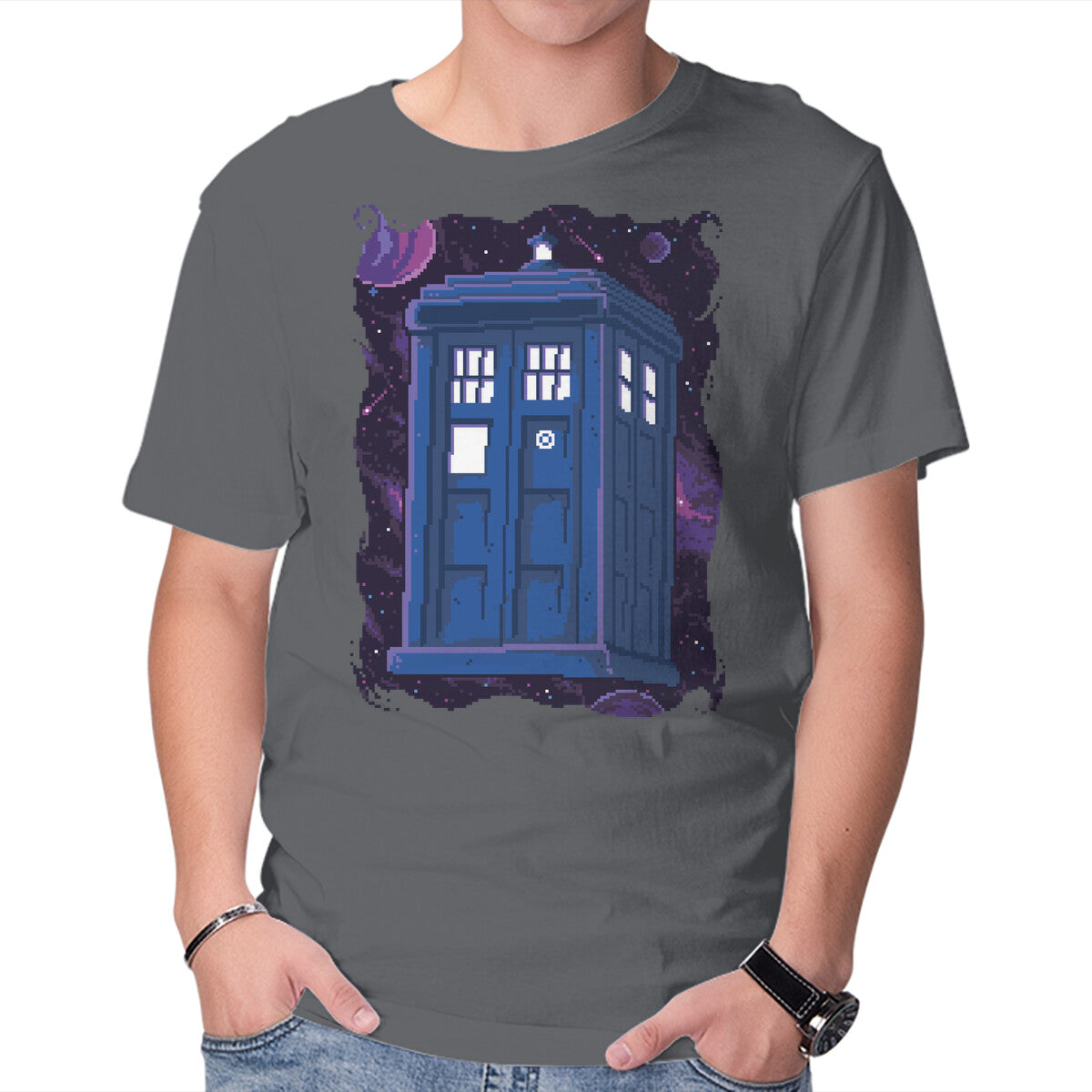 Unisex Crew Neck T-Shirt Pixel Tardis Graphic Short Sleeve Casual Tee XXL