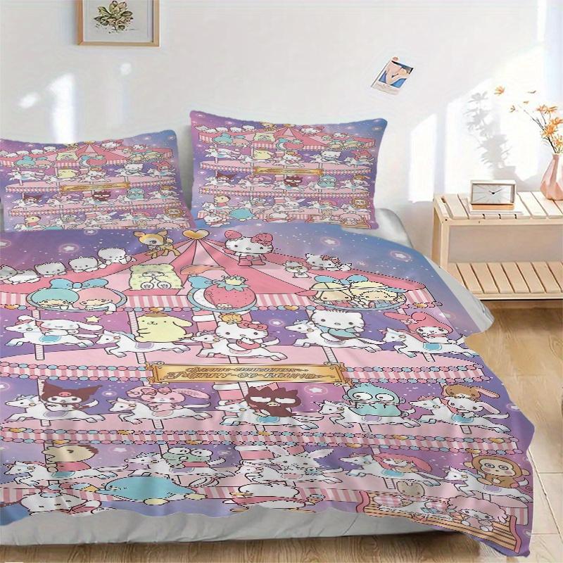 

3pcs Carousel Sanrio Printed Quilt Set - Includes 1 Quilt Cover and 2 Pillowcases, Machine Washable - Suitable for All Seasons.W013 135x200cm