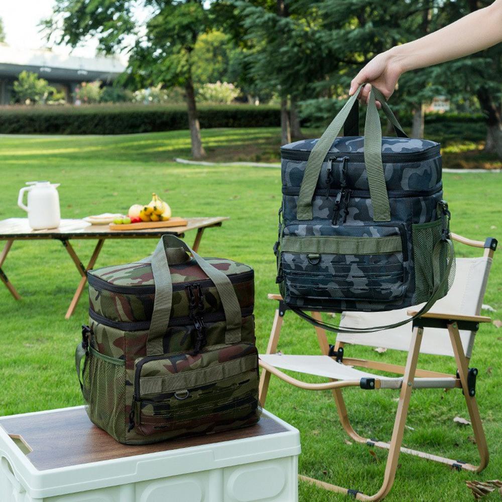 Camouflage Insulated Cooler Bag 19L Large Capacity Outdoor Picnic Tote Thermal Lunch Bag for Camping