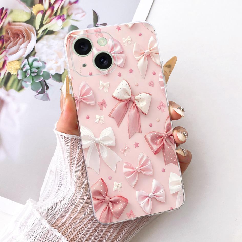 Silicone Case For iPhone 15 Pro Max Cover Stylish Flower Soft TPU Capa Protective Phone Covers For iPhone 15 15Plus 15Pro Bumper