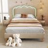 Upholstered Bed LED Single Bed 90 X 190 Cm, Slatted Frame and Adjustable Headboard, In Beige, Youth Bed for Bedroom Guest Room - Linen Material