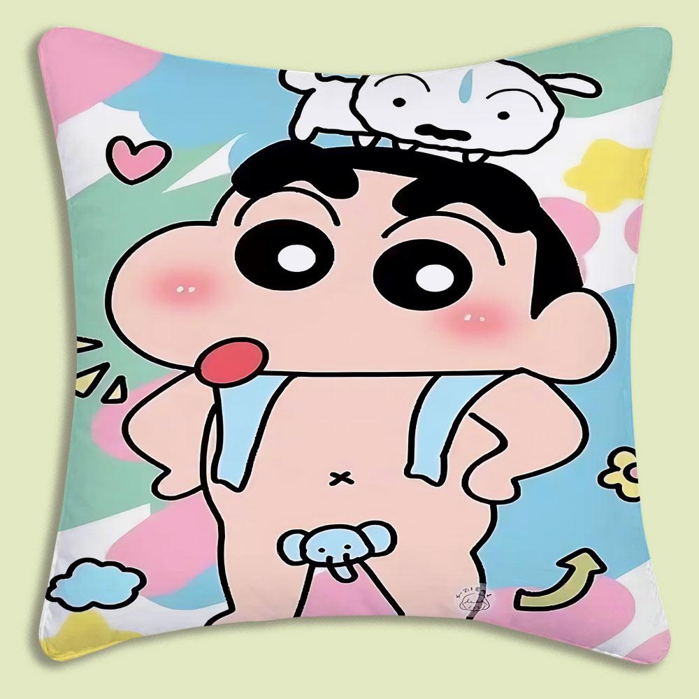 Cartoon Crayon Shin-chan Pillow Covers Cartoon Sofa Decorative Home Double-sided Printing Short Plush Cute Cushion Cover