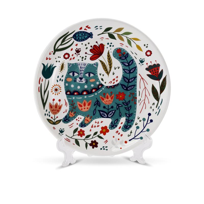 Keramik-Essteller, handbemalt, japanischer Cartoon-Katzenteller, kreativ, farbenfroh, für den Haushalt, Geschirr, Geschirr, Wohnkultur