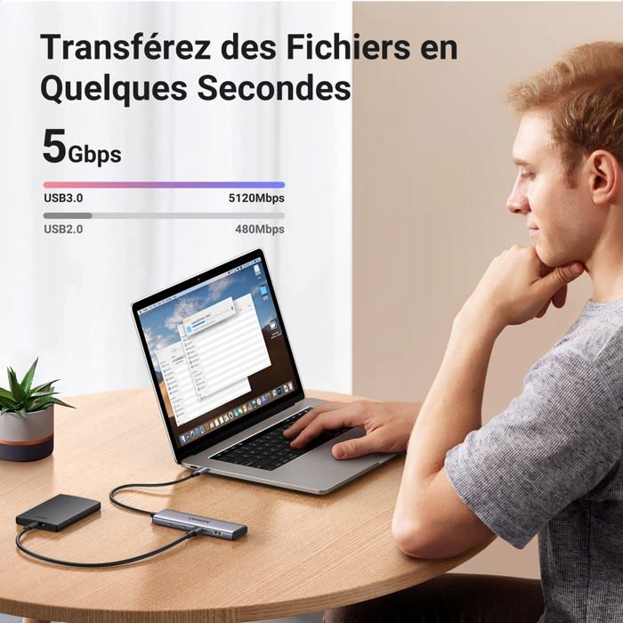 Hub USB C - Ugreen - 15395 - 4 ports - 5 Gbps - Plug and play