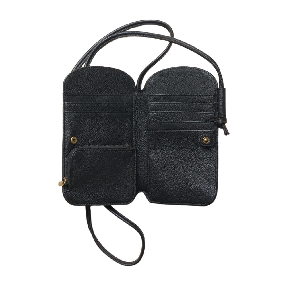 Toleur  Dot Wallet Shoulder Bag, Embossed Cowhide Leather, Black, Women's, Genuine Leather, 12027-BK