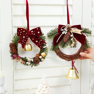 Christmas Pendant Small Bell Velvet Bow Christmas Tree Pine Cone Scene Arrangement Supplies Decorative Small Pendant