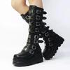 Stivali Donna Scarpe Gotica Piattaforma Al Ginocchio Punk Nero Sexy Motociclista Nuovo Halloween Cosplay Botas Mujer Scarpe Da Donna