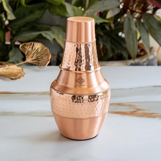 Set di 1 Bicchiere Stampato in Rame Puro con Benefici per la Salute Ayurvedica, Bicchiere Integrato, Borraccia da Camera per Scopo di Conservazione 1300 ml