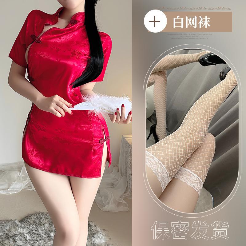 Sexy antique cheongsam sexy uniform temptation pure desire uniform set free pure desire split hollow temperament