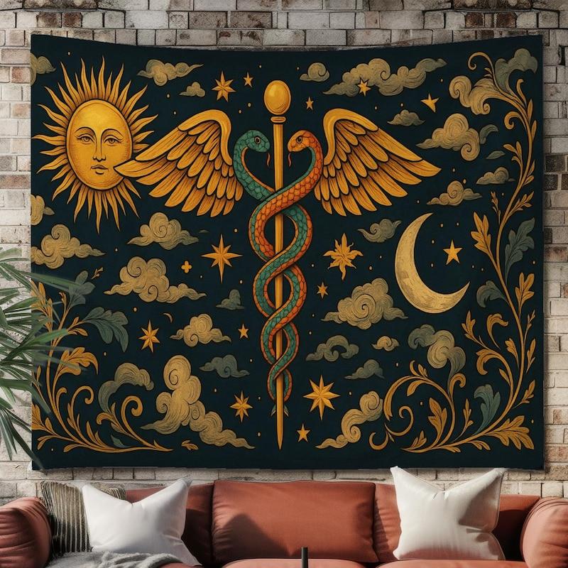 Tapestry Occult Caduceus with the Sun 75x100