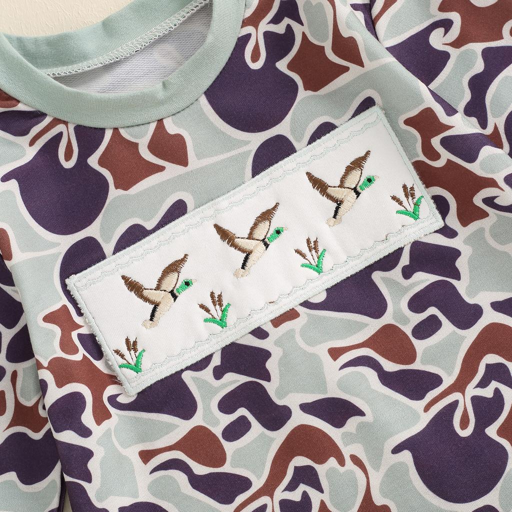Tutina Autunnale da Neonato Manica Lunga Girocollo Ricamo Anatra Mimetico