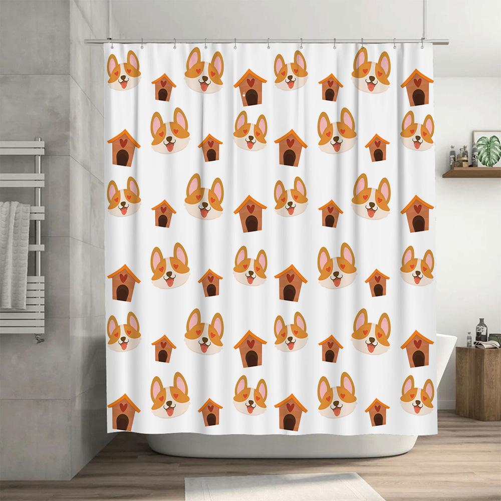 New Arrival Bathroom Shower Curtain Waterproof Pet Dog House Print Decorative Modern Home Decoration Plastic Rod Pocket White